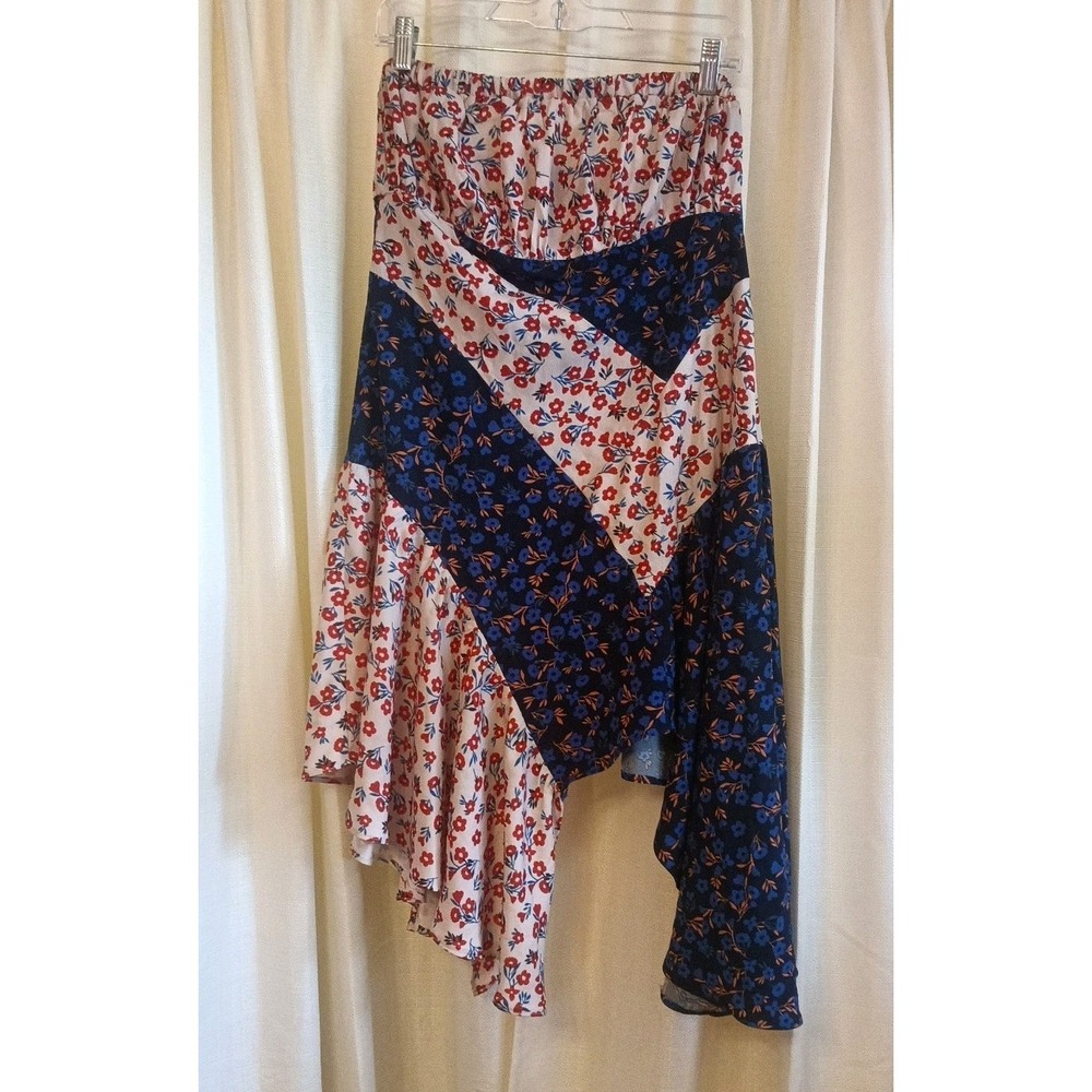 Lulu's Golden Hour Blush Navy Floral Print Strapless Midi Dress Womens M Festive